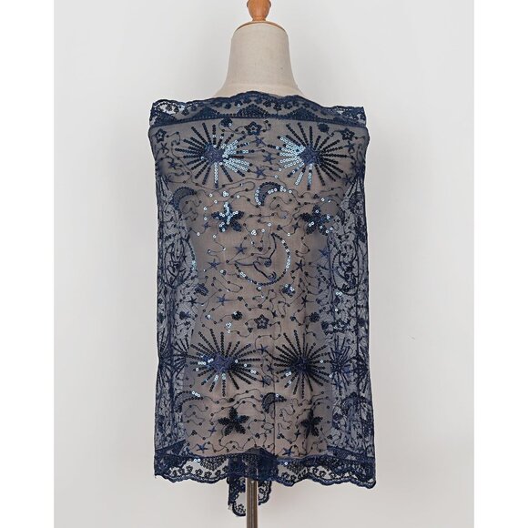 WOMEN'S 1920s Sequined Shawl Wraps - navyblue - Picture 2 of 8